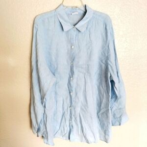 J. Jill Love Linen Essential Button Down Lagenlook Shirt Women's Large Petite LP